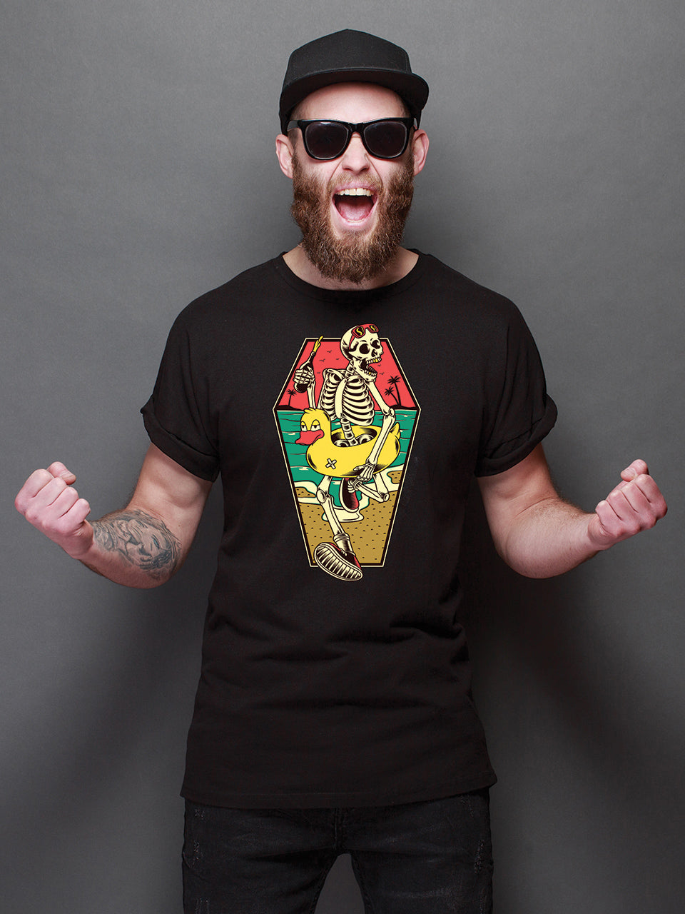 MonkeyPeelz Beach Skull Print T-Shirt