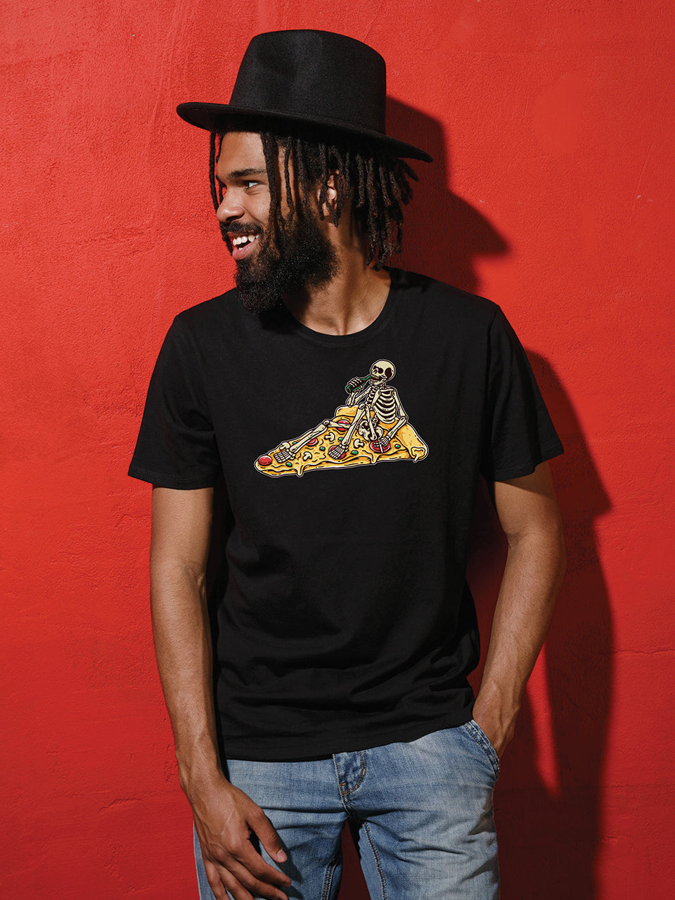 MonkeyPeelz Pizza Skull Print T-Shirt