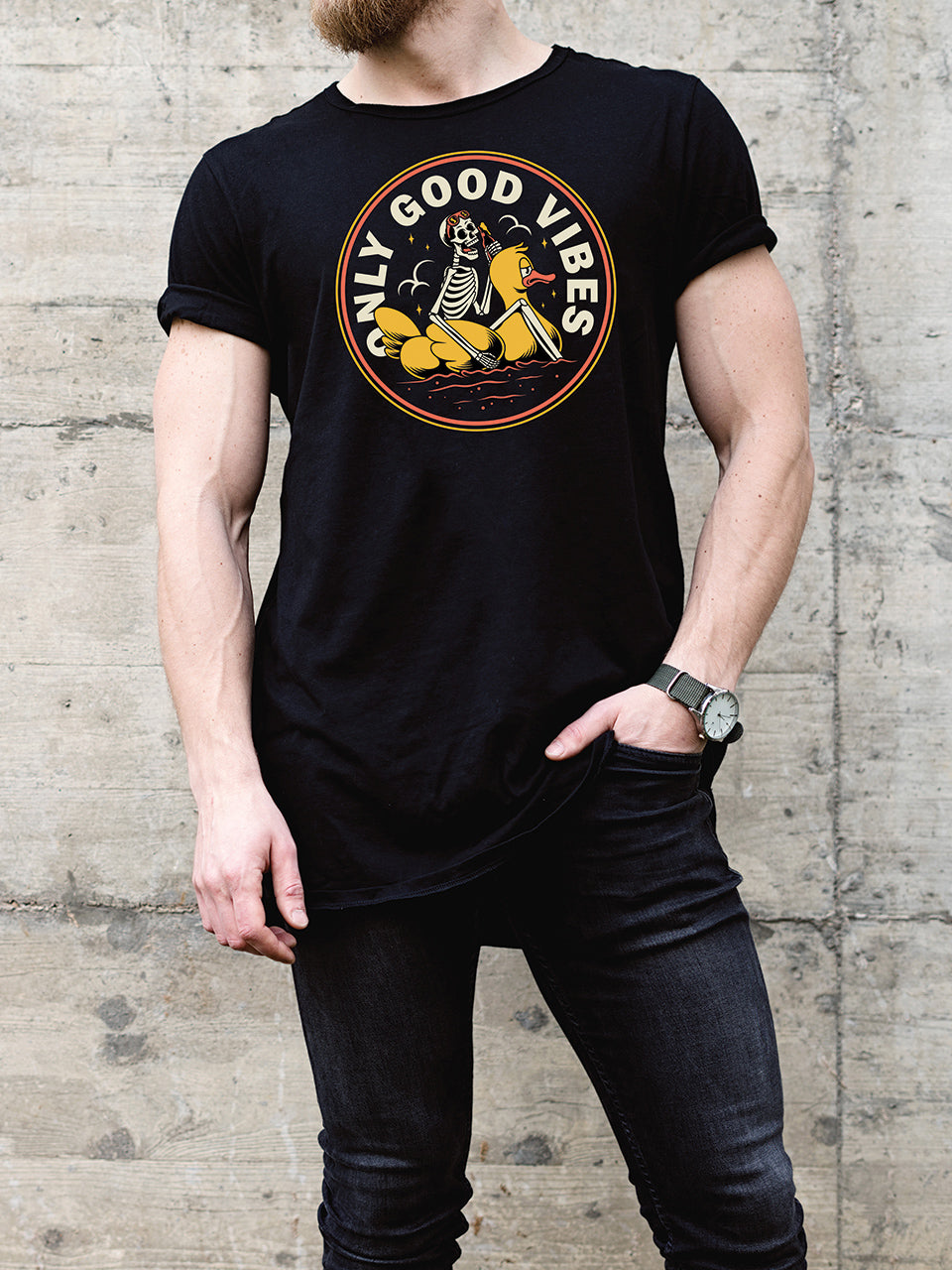 MonkeyPeelz Only Good Vibes Skull Print T-Shirt