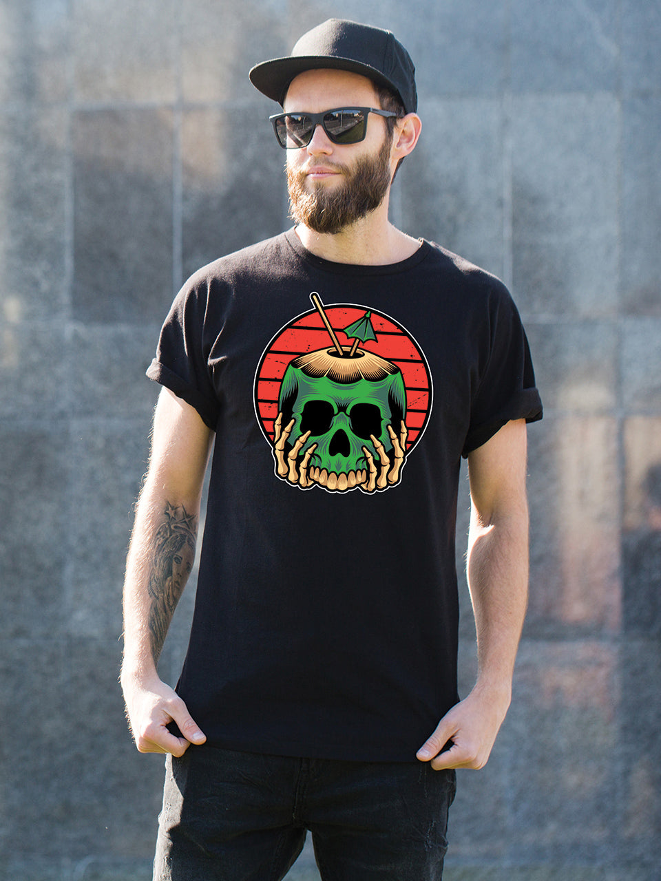 MonkeyPeelz Coconut Skull Print T-Shirt