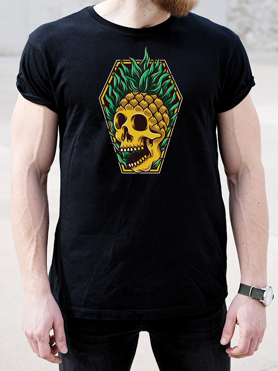 MonkeyPeelz Pineapple Skull Print T-Shirt