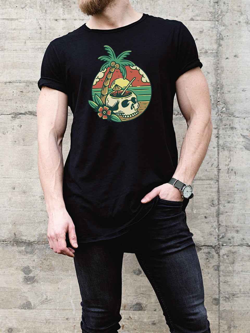 MonkeyPeelz Beach Skull Print T-Shirt