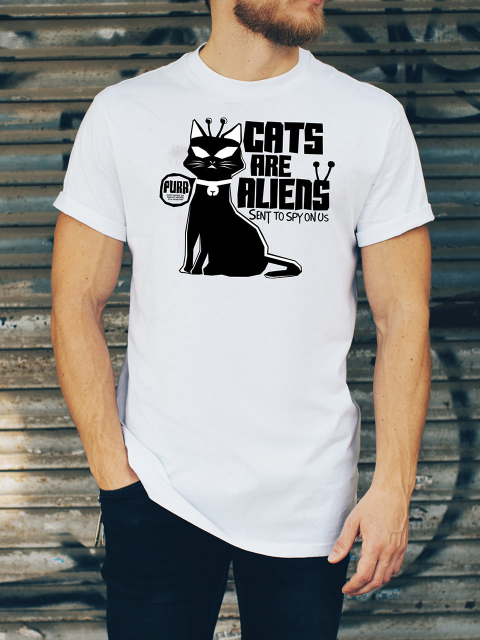 MonkeyPeelz Cats Aliens Print T-Shirt